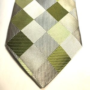 Ted Baker Silver and Green Checkered Classic Tie